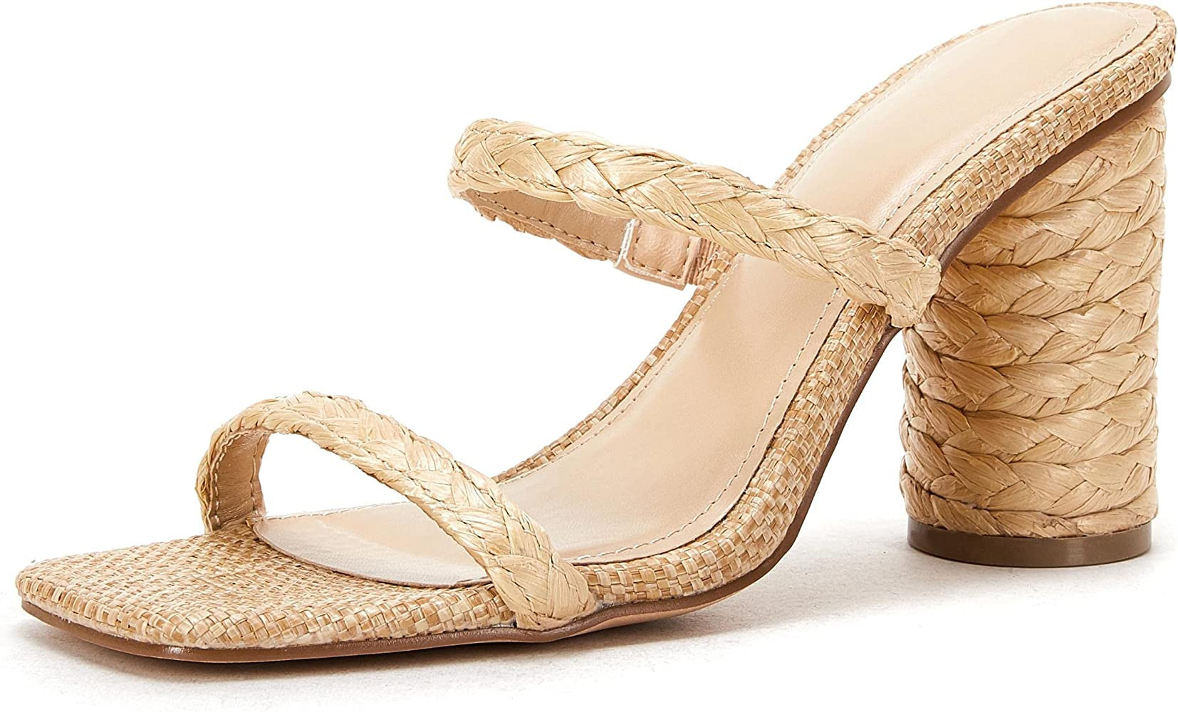 VETASTE Womens Square Toe Heels Sandals Two Strap Chunky Round Heel Mule Sandals Backless Party D... | Amazon (US)