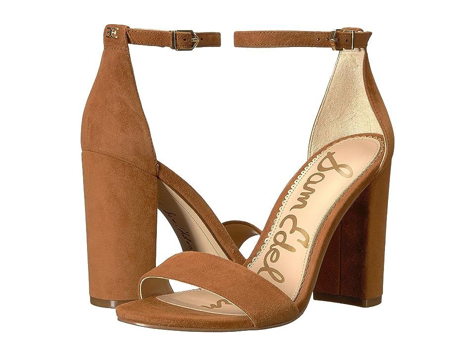 Sam Edelman Yaro Ankle Strap Sandal Heel (Luggage Kid Suede Leather) Women's Dress Sandals | Zappos