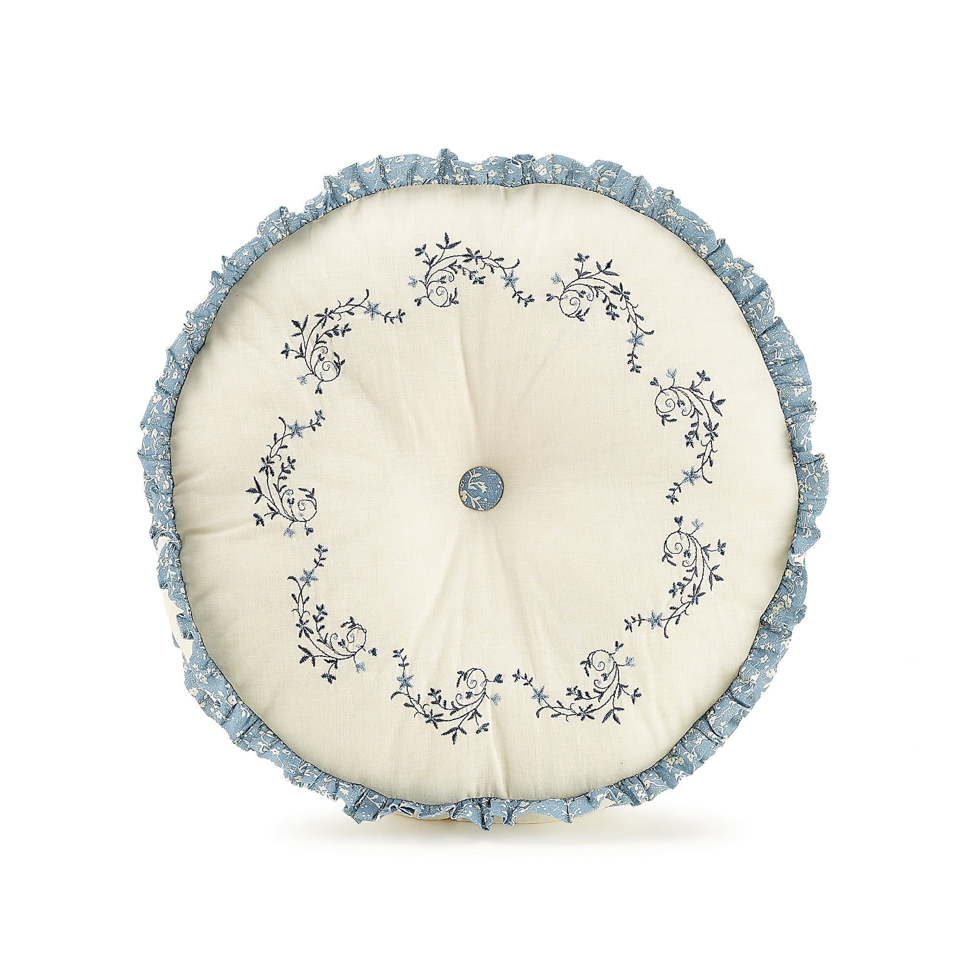 Modern Heirloom Charlotte Embroidered Blue Decorative Pillow, Round | Walmart (US)