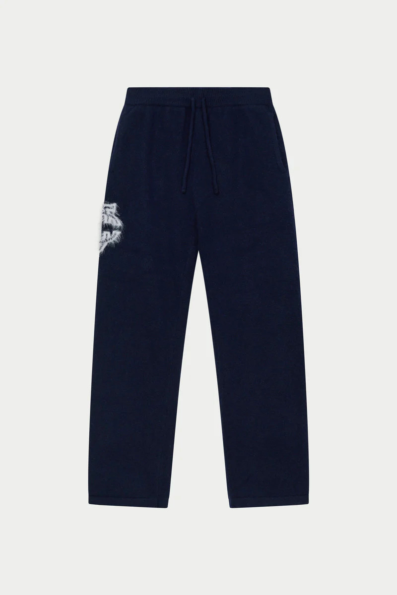 MONOGRAM FLUFFY KNIT JOGGERS - NAVY | The Couture Club