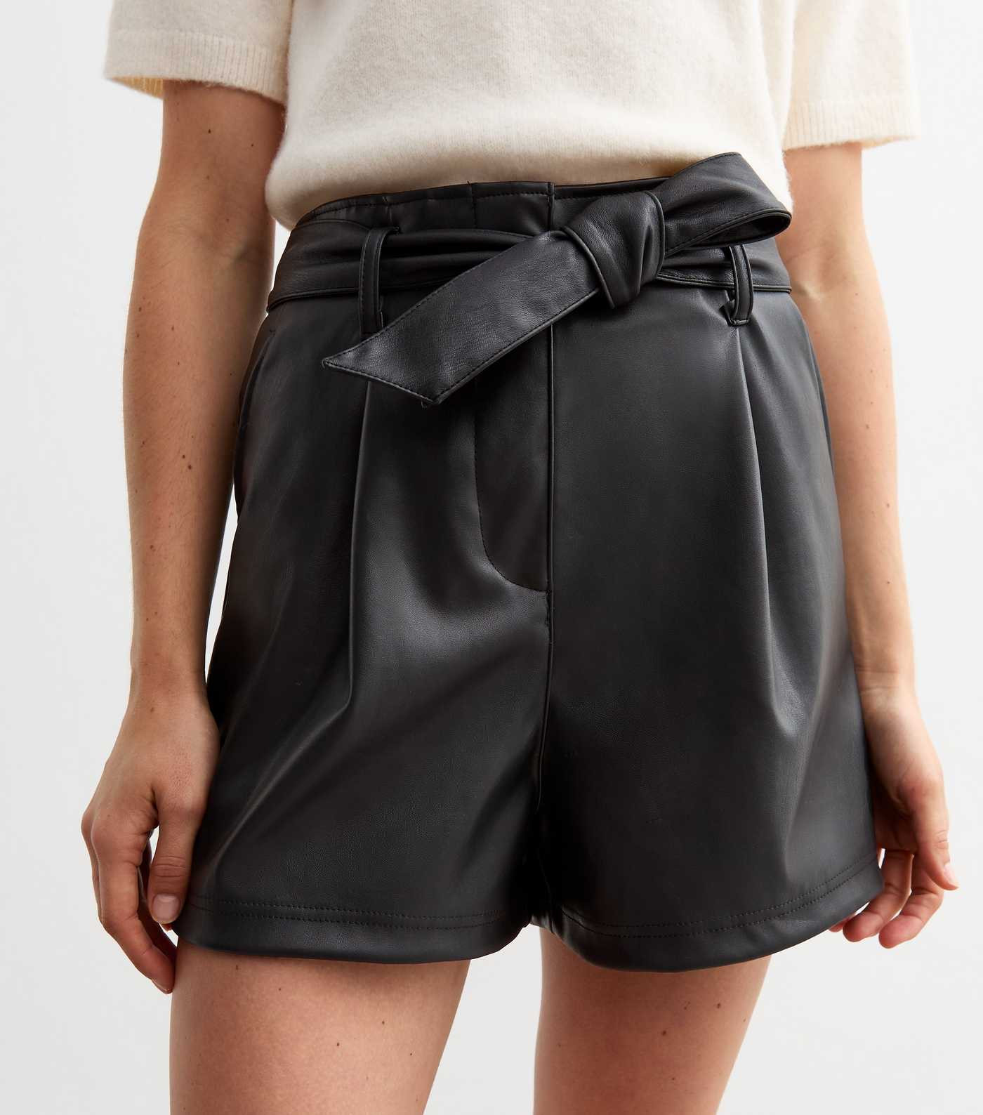 Black Tie Waist Faux Leather Shorts | New Look | New Look (UK)
