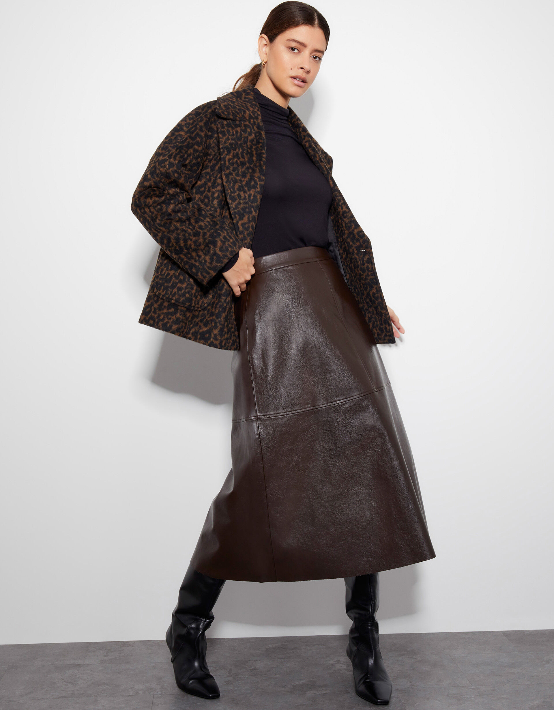 Pippa Faux Leather Midi Skirt Brown | Monsoon (UK)