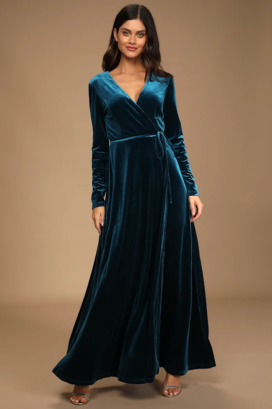 Jacinda Teal Blue Velvet Wrap Maxi Dress | Lulus (US)