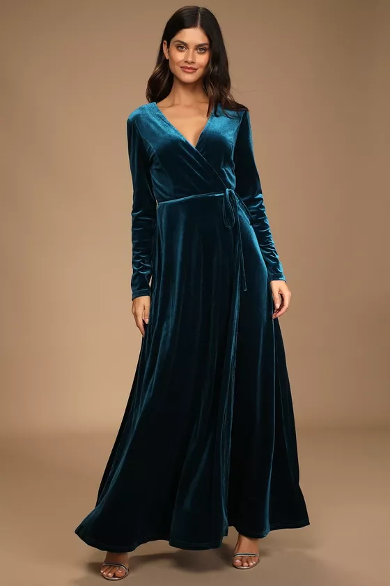 Promise of Forever Navy Blue Velvet Column Maxi Dress