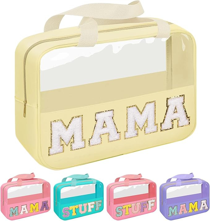 Iqimott Chenille Letter Patch Mama Bag, Preppy Clear Makeup Cosmetic Bag Large Toiletry Storage T... | Amazon (US)