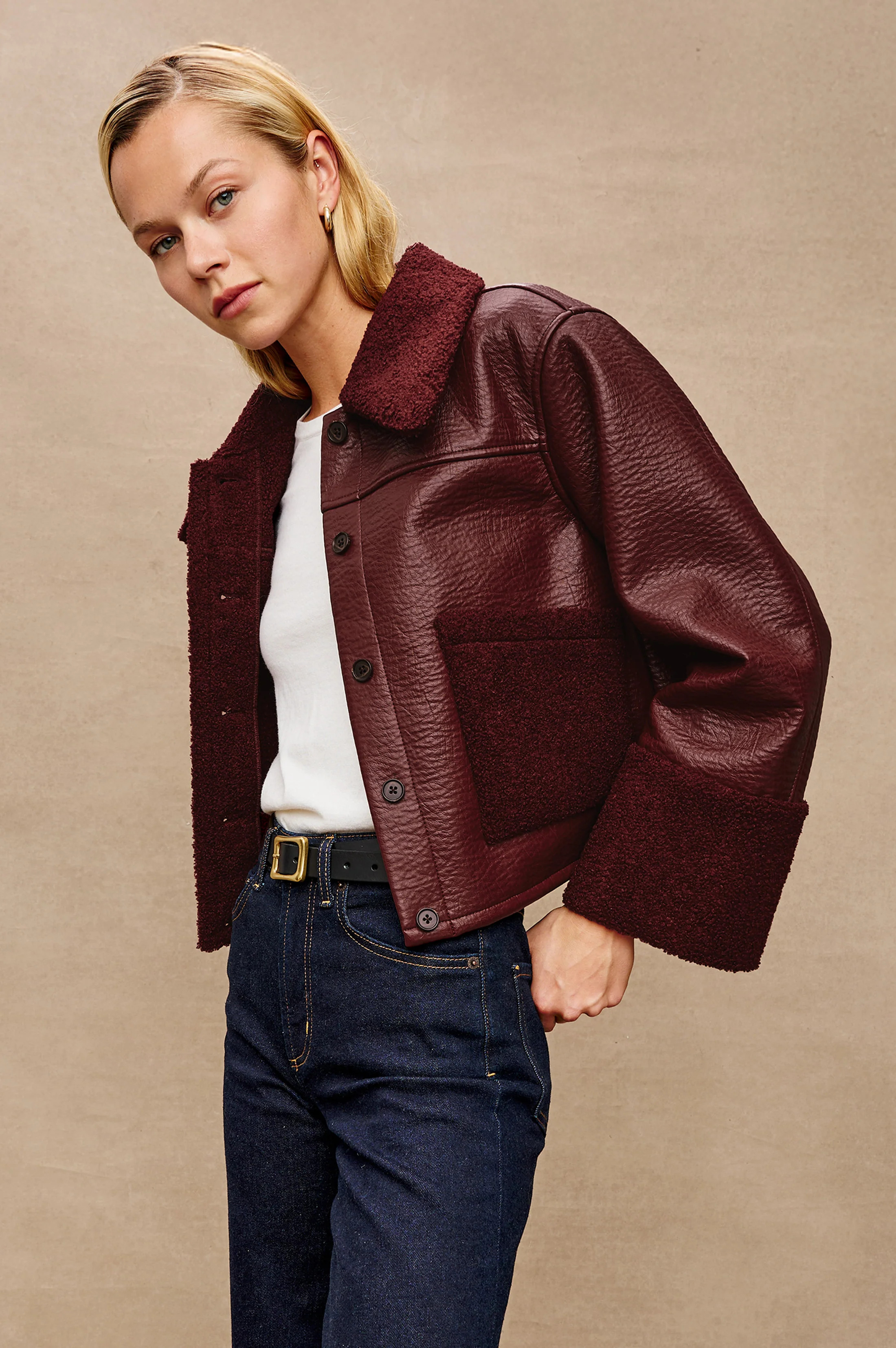 DRIA JACKET - MAROON SHEARLING | Rails