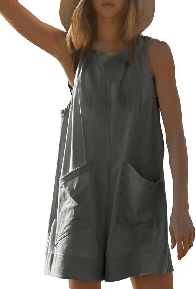 Glamaker Women's Summer Sleeveless Romper Casaul Beach Vacation Loose Shorts Jumpsuit Overalls Ou... | Amazon (US)