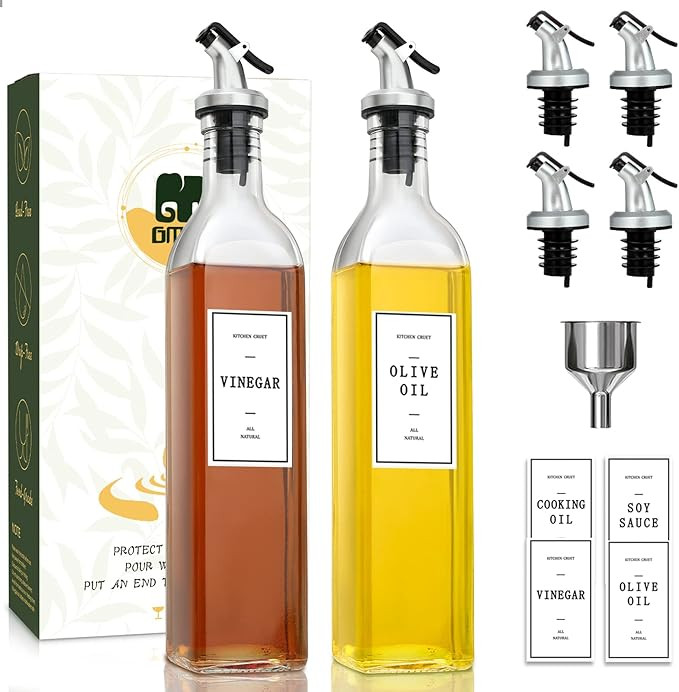 GMISUN Oil and Vinegar Dispenser Set, Olive Oil Dispenser Bottle with 17oz / 500ml Cooking Oil Co... | Amazon (US)