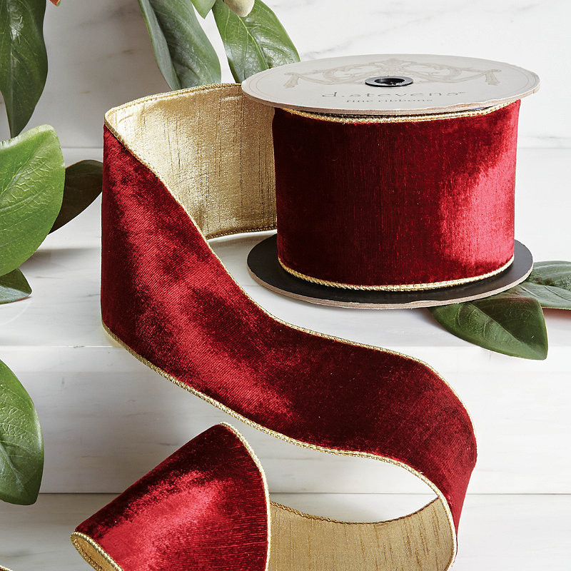 Lush Velvet Ribbon With Light Gold Back - Red, 4" in Red - Frontgate | Frontgate