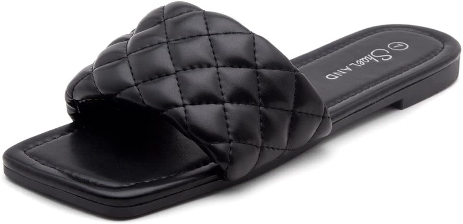 Shoe Land Womens Anisha Square Open Toe Slides Quilted Single Band Slip on Flat Sandals | Amazon (US)