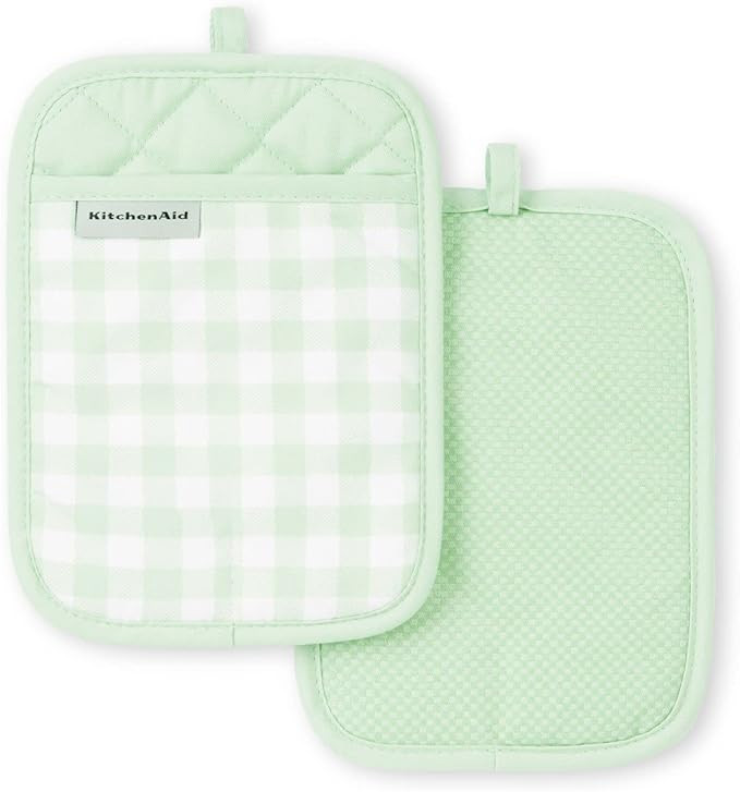 KitchenAid Gingham Pot Holder 2-Pack Set, Pistachio, 7"x10" | Amazon (US)