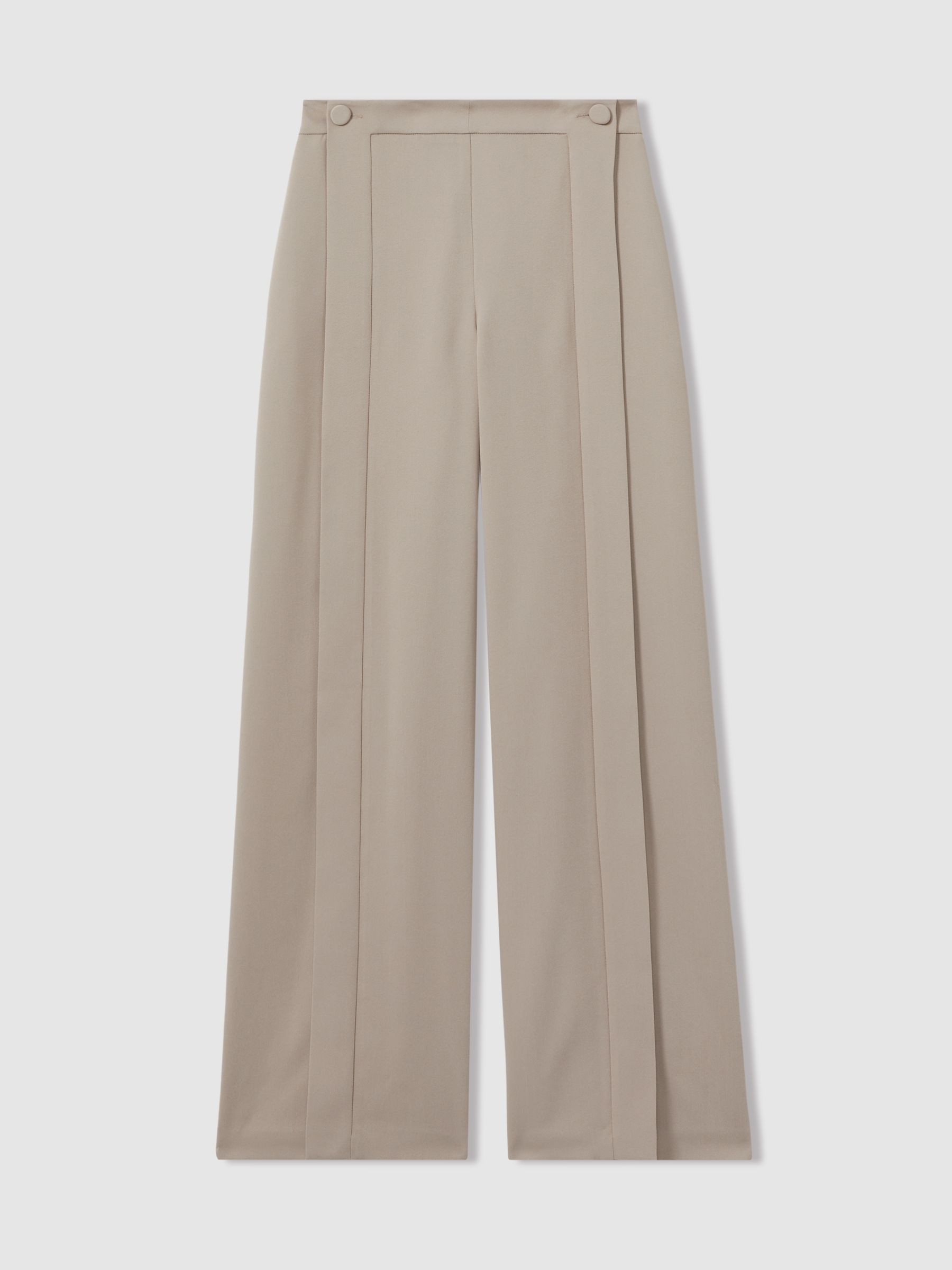 Reiss Button-Front Wide Leg Trousers in Stone - REISS | Reiss UK