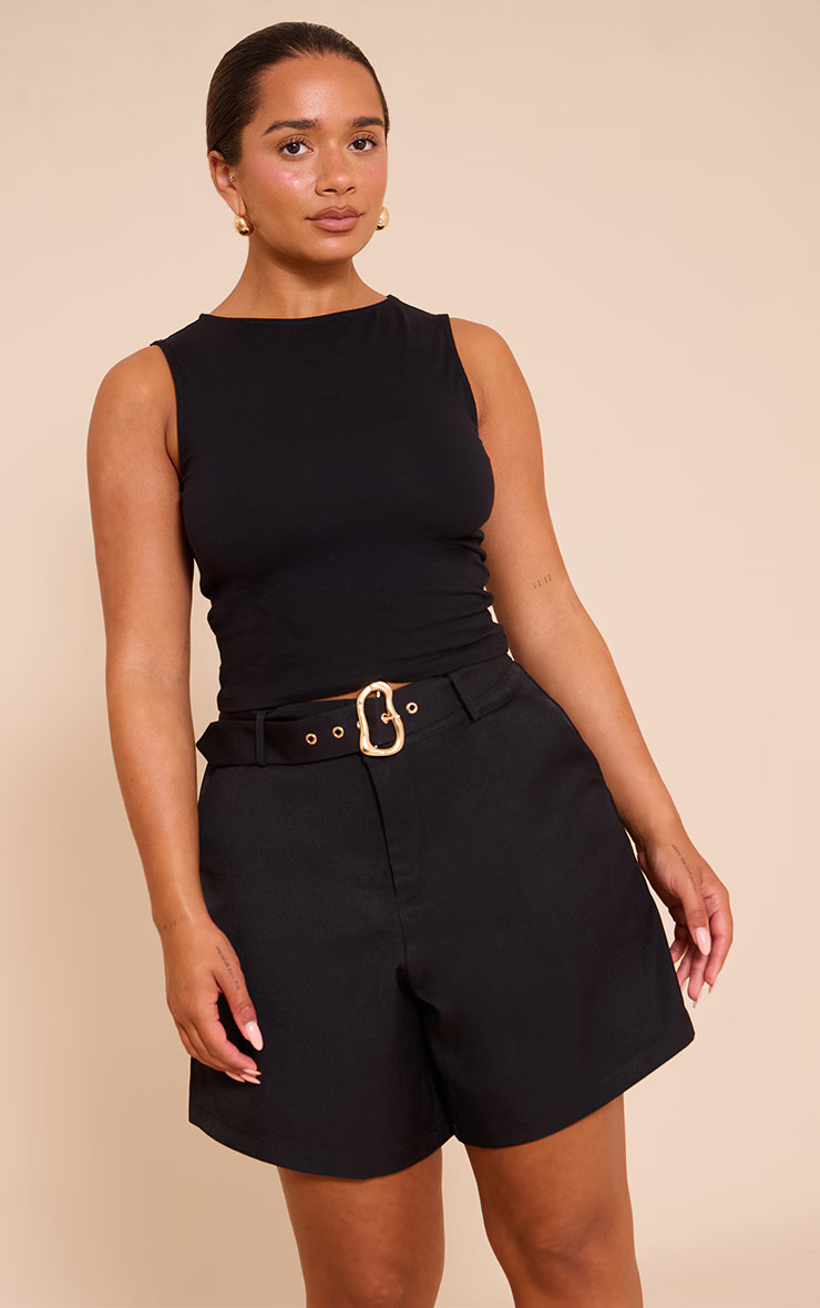 Shape Black Gold Wave Trim Tailored Jorts | PrettyLittleThing US