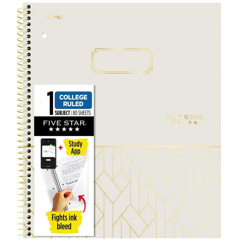 Five Star Modern Lines 1 Subject College Ruled Notebook Plus Study App, 8.5" x 11", Weave, Poly, ... | Walmart (US)