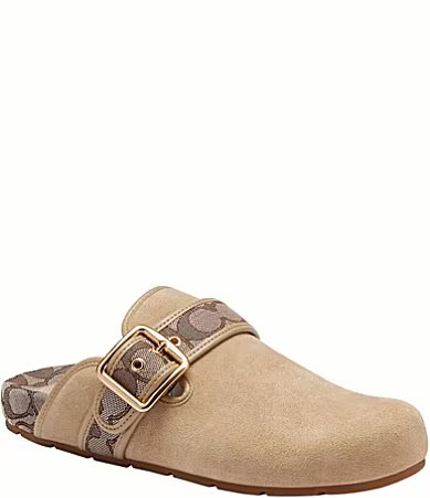 COACH Women's Archival Suede and Signature Jacquard Buckle Hardware Clogs -  6 | Dillard's