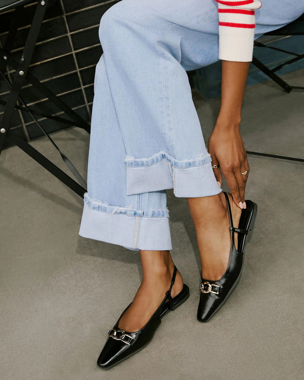 Lindley Slingback Chainlink Patent Leather Flats - Black / 9 | VICI