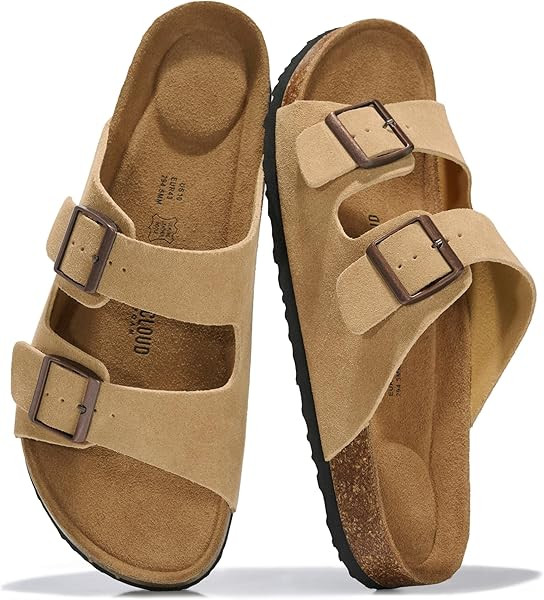 Project Cloud 100% Genuine Leather Mens Sandals - Memory Foam Insole & Cork Footbed Slides for Me... | Amazon (US)