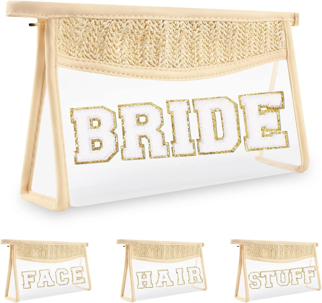 Bride Patch MRS Clear Makeup Letter Bag, Boho Patch Waterproof Zipper Make up Bags Toiletry Pouch... | Amazon (US)