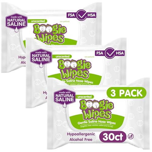 Saline Nose Wipes by Boogie, for Baby & Kids, Face, Hand & Body, Made with Vitamin E, Aloe, and Natural Saline, Unscented, 30 Count (Pack of 3) | Amazon (US)