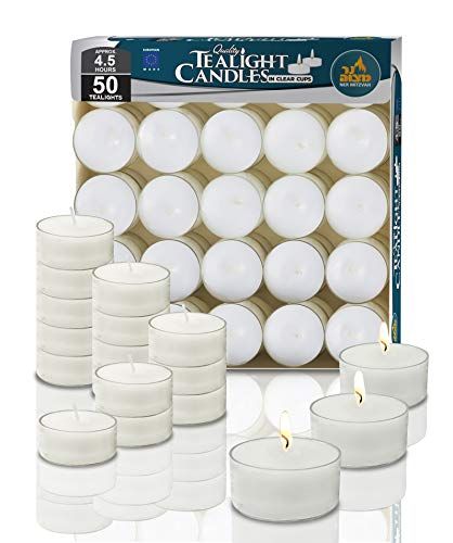 Ner Mitzvah Tea Light Candles - 50 Bulk Pack - White Unscented Tealight Candles in Clear Cup - Long  | Amazon (US)