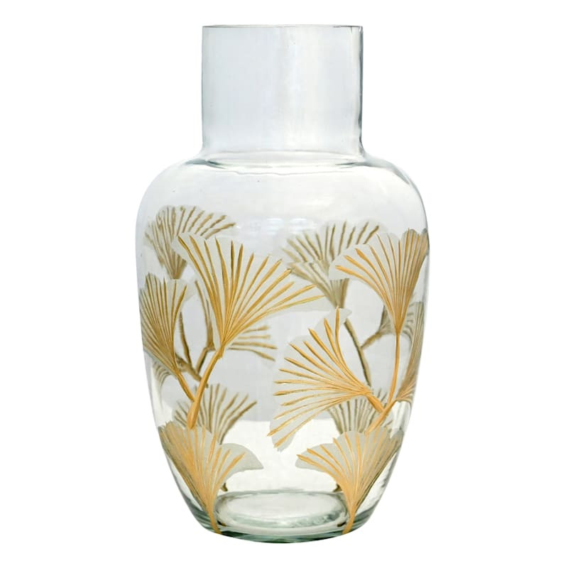 Etched Ginkgo Leaf Glass Vase, 5" | At Home