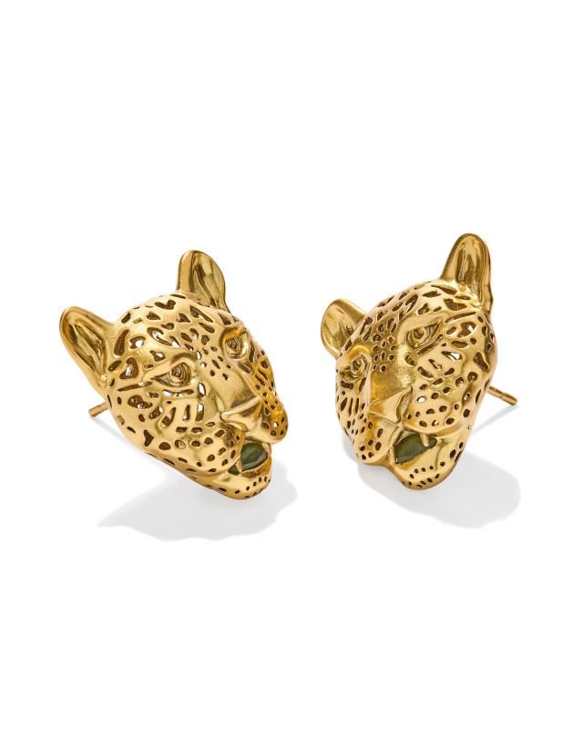 Maura Vintage Gold Jaguar Statement Stud Earrings in Sage Serpentine | Kendra Scott