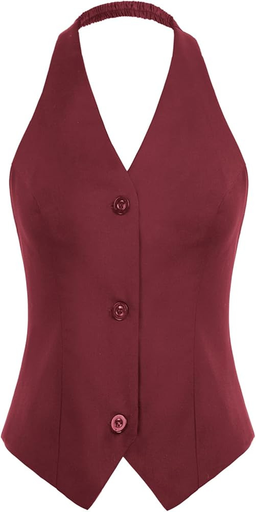 Belle Poque Womens Vintage Waistcoat Vest Halter Neck Button Down Dressy Vests | Amazon (US)