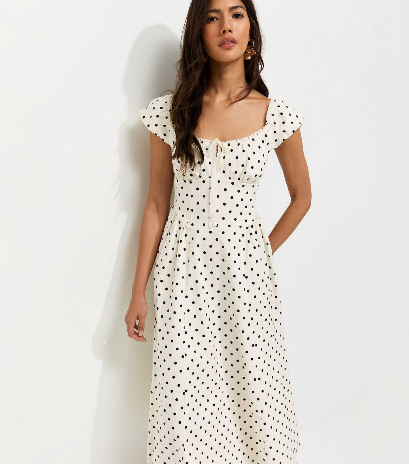 Cream Polka Dot Milkmaid Midi Dress | New Look | New Look (UK)
