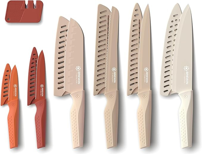 Brewin Knife set, 13 Pieces Kitchen Knives Set with Sharpener, Anti-Rust Coating and Blade Guard,... | Amazon (US)
