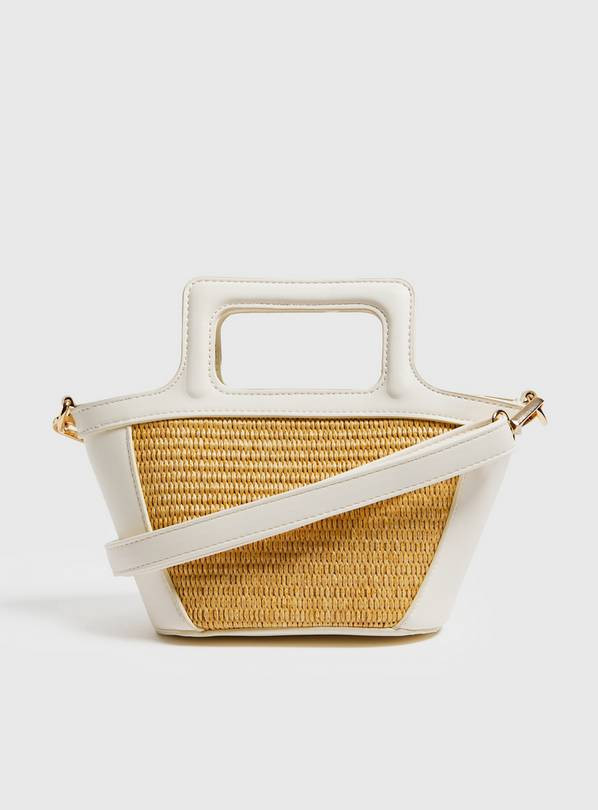 Buy White Faux Leather Contrast Straw Handbag One Size | Bags | Tu | Tu Clothing