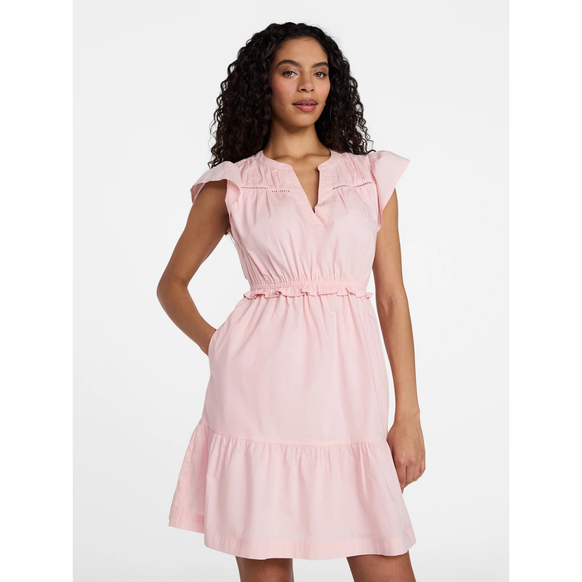 Time and Tru Women's Cotton Flutter Sleeve Mini Dress, Sizes XS-XXXL | Walmart (US)