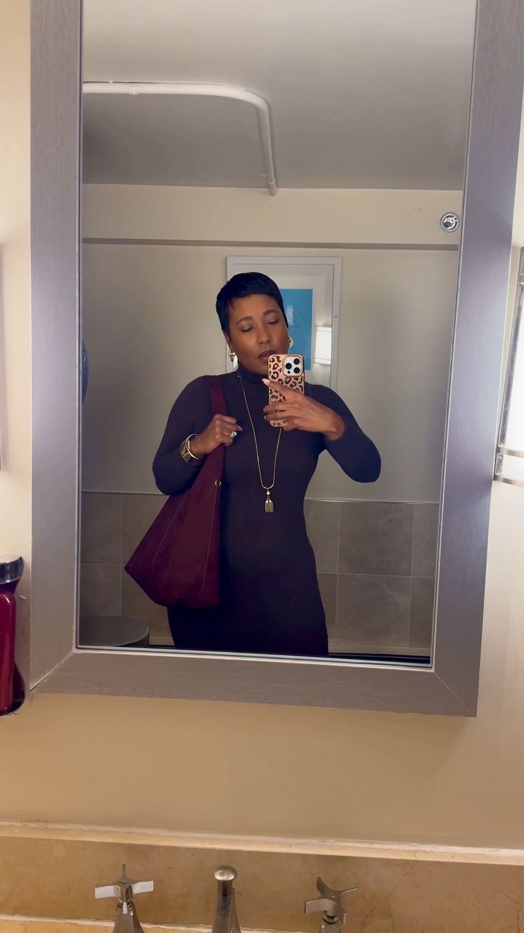 Winter weather date night outfit with a turtleneck sweater dress and suede handbag of the season! 

#LTKOver40 #LTKHoliday #LTKSeasonal