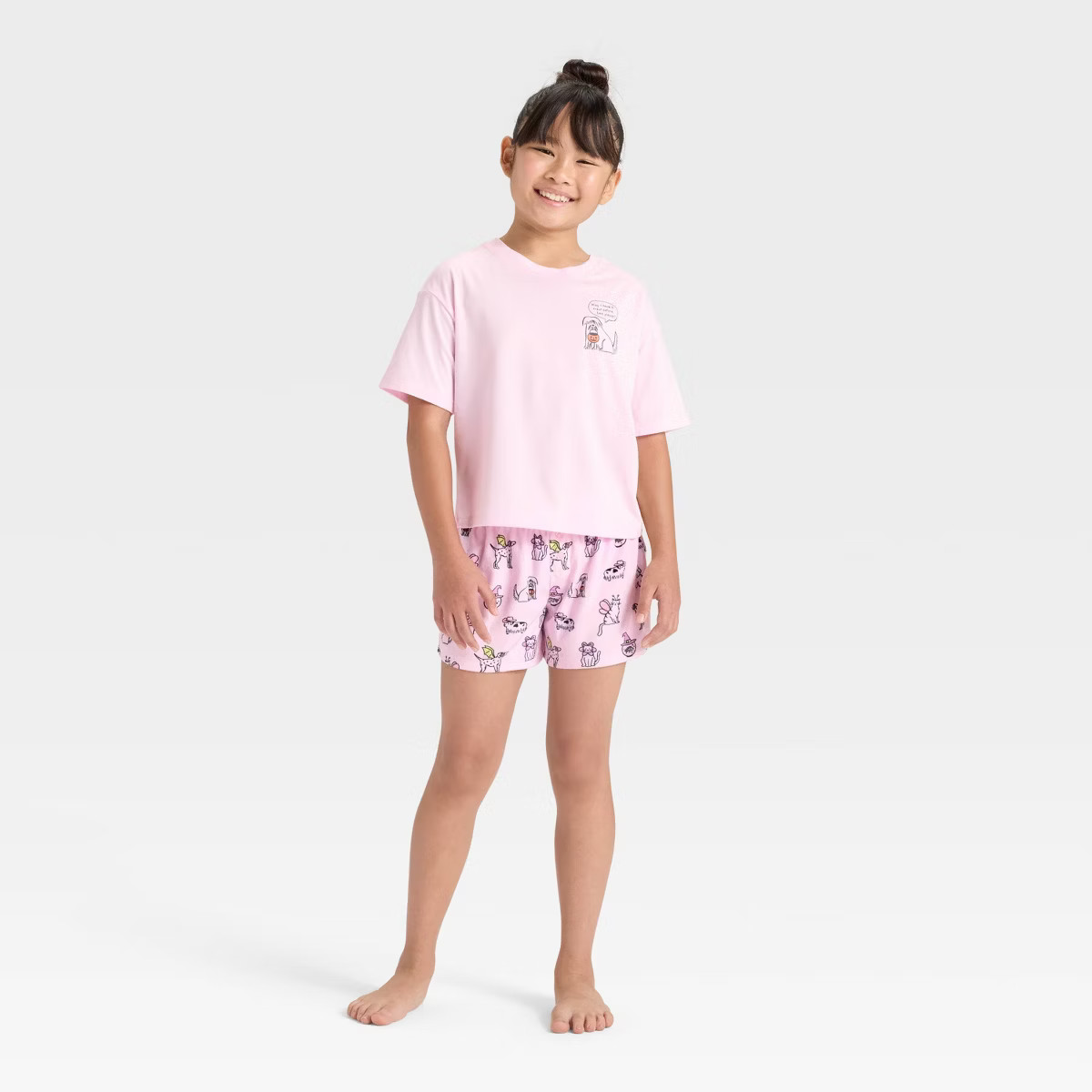 Girls' 2pc Halloween Dogs Short Sleeve Pajama Set - Cat & Jack™ Pink M | Target