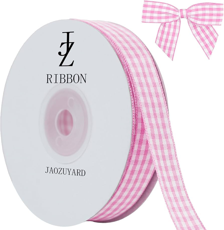 Pink Gingham Ribbon 5/8 inch X 25 Yards Plaid Ribbon Polyester Woven Edge Flower Fabric for Weddi... | Amazon (US)