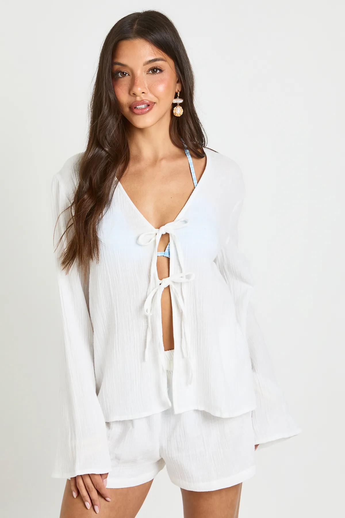 White Tie Front Detail  Top & Short Beach Co Ord | Boohoo | Boohoo.com (UK & IE)