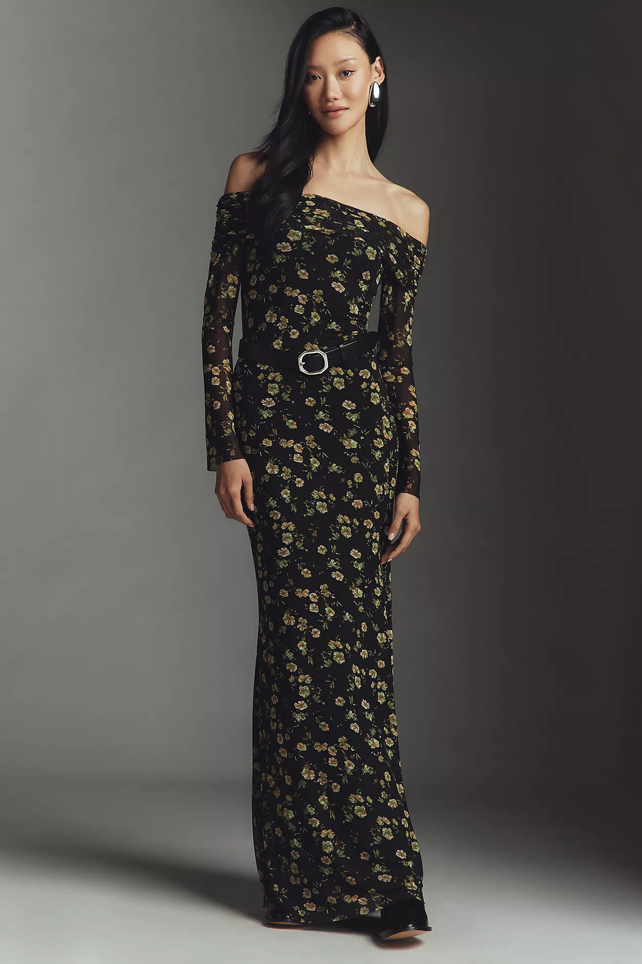 AFRM Long-Sleeve Off-The-Shoulder Mesh Maxi Dress | Anthropologie (US)