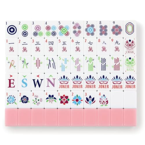 American Mahjong Tile Set,166 Tiles White Pink Acrylic Carving Tiles,Mahjong Game Set with Portable Travel case(Racks Not Included) | Amazon (US)