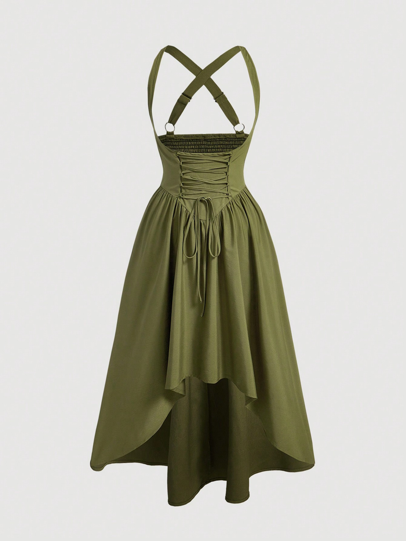 SHEIN MOD Plus Size Milkmaid Dress,  Green Color, Overall Style, Asymmetrical Hemline Women's Dre... | SHEIN