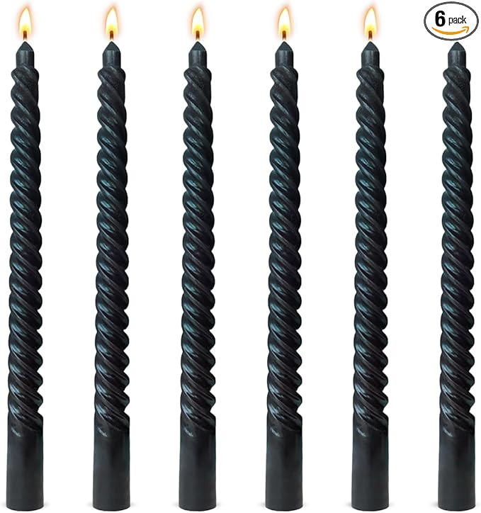 6 Pack 10 Inch Black Spiral Taper Candles for Halloween Wiccan and Pagan Rituals, Unscented Dripl... | Amazon (US)