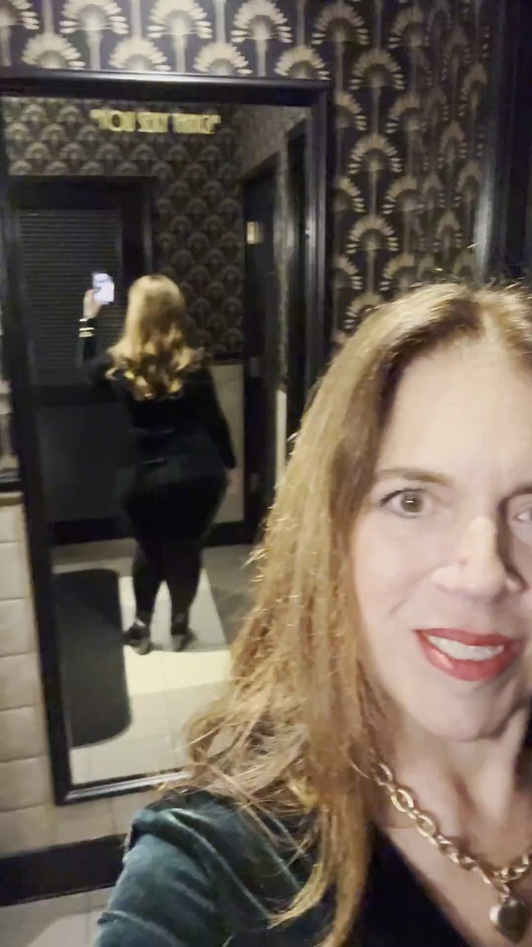 Midi, V-neck, Velvet Dress with gold trim gathered at waist for a figure flattering style #velvetdresses #womensdresses #nyeoutfit

That mirror tho! 🤩 Note taken!
Did you catch the message? 

#LTKOver40 #LTKMidsize #LTKSeasonal