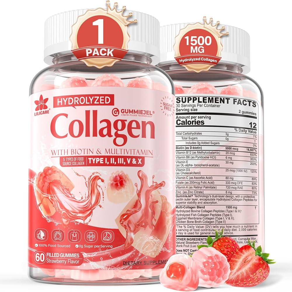 Collagen Peptide Gummies for Women & Men Sugar-Free, Multi Collagen Hydrolyzed w/ 1500mg Protein ... | Amazon (US)