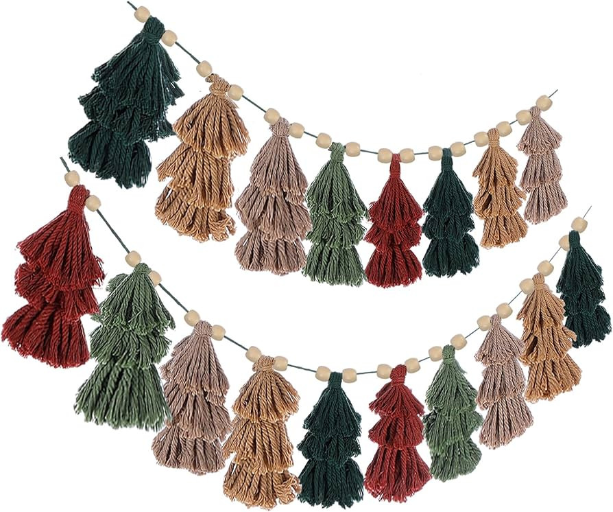 Breling 2 Pcs Christmas Boho Tassel Garland with Wood Beads 60 Inch Rustic Hanging Decor in Neutr... | Amazon (US)