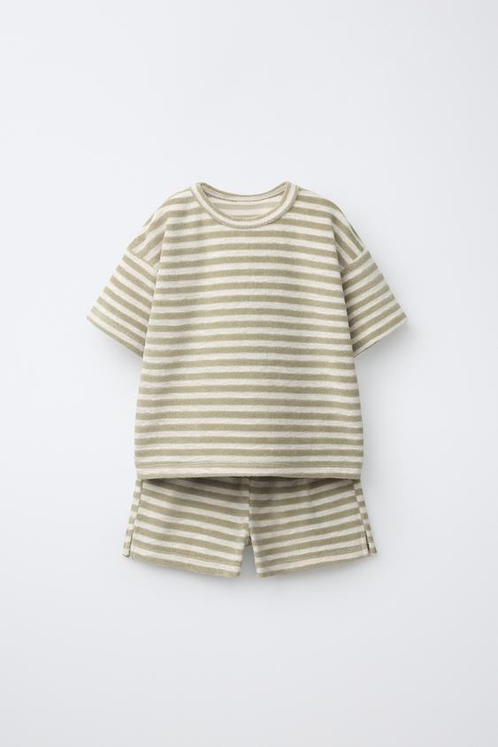 Zara - Striped Terry Cloth T-Shirt And Bermuda Set - Blue - 3 Years (38,6 Inches) - Kids | Zara US