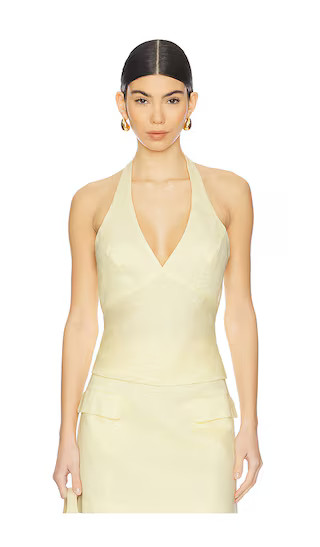 Paola Halter Linen Top in Canary Yellow | Revolve Clothing (Global)