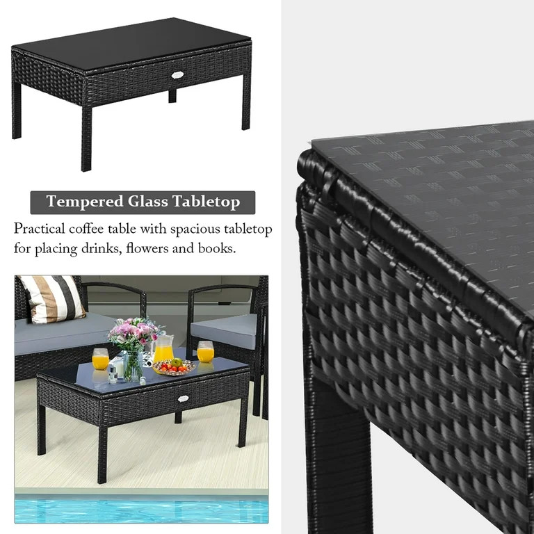Costway 4PCS Outdoor Patio Rattan Furniture Set Cushioned Sofa Coffee Table Garden Deck | Walmart (US)