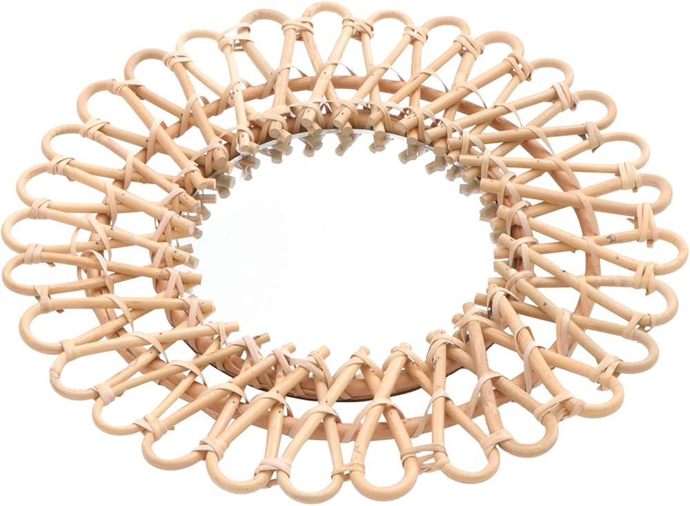 Hemoton Wood Flower Mirror Rattan Mirror Round Wicker Mirror Decorative Wall Mounted Mirror Wood ... | Amazon (US)