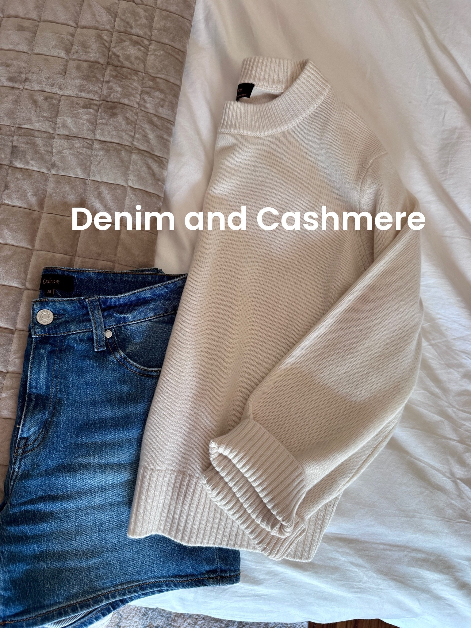 Now and later capsule wardrobe classics. The perfect denim short and cashmere sweater from @Quince #quincepartner