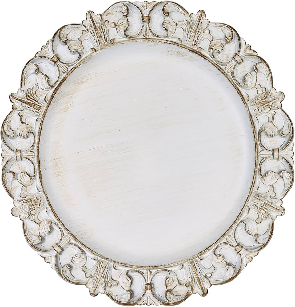 Gifturbo Antique White Charger Plates, 13" Round Chargers for Dinner Plates, Plastic Floral Plate... | Amazon (US)