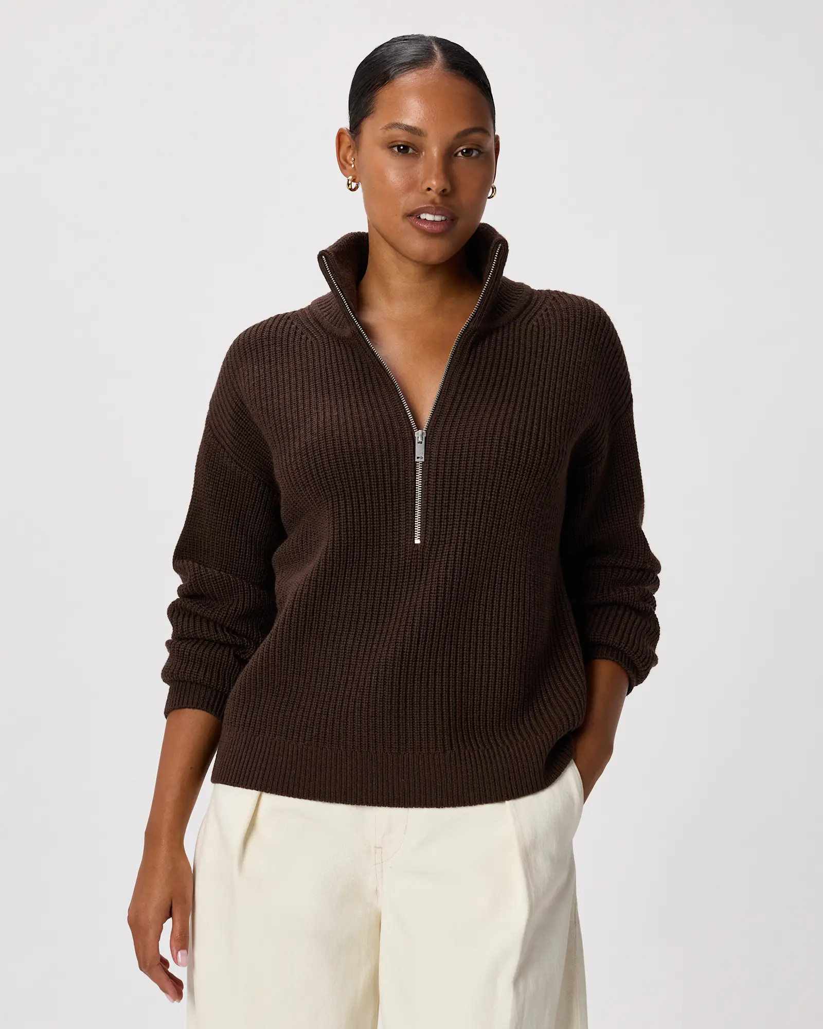 Australian Merino Wool Half Zip Sweater in Coffee Bean Brown | Quince