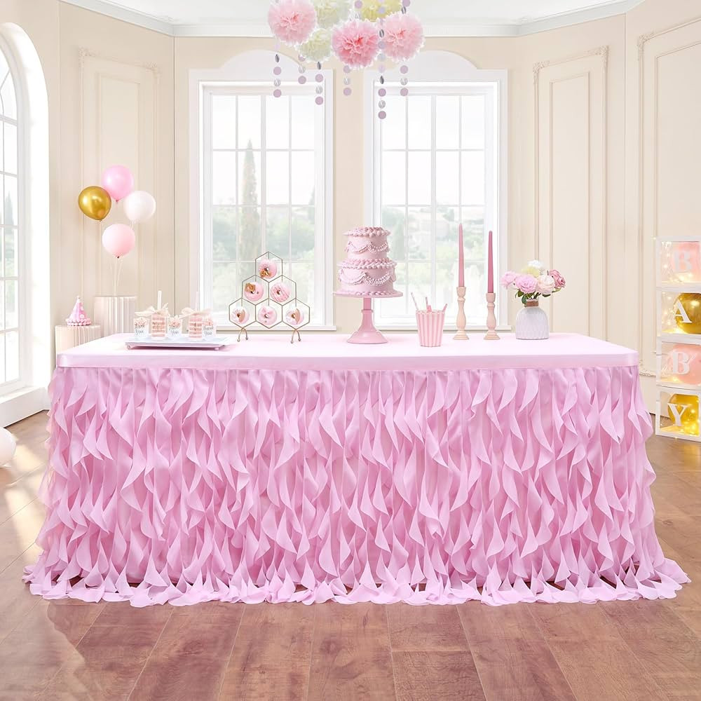Leegleri 9ft Pink Tutu Table Skirt Tulle Curly Willow Table Skirt for Rectangle&Round Tables,Tutu... | Amazon (US)